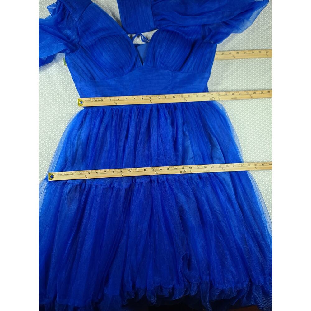Royal Blue Chiffon Gown Size 12 Formal Empire Waist Sheer - Picture 8 of 11